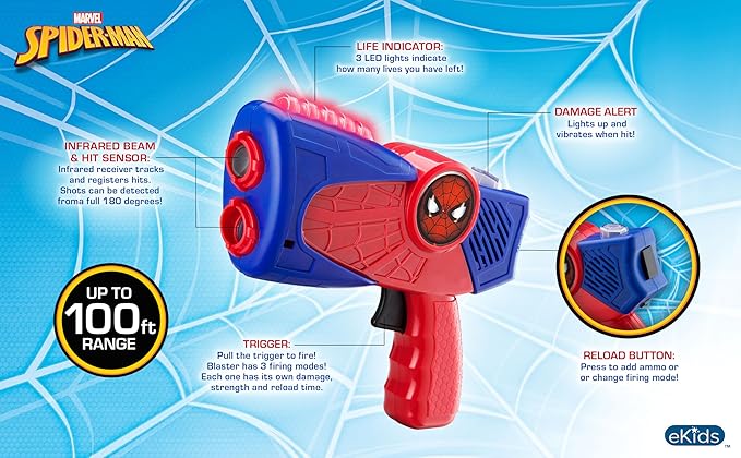eKids Spiderman Laser Tag Toys for Boys, 2 Player Game Designed for Fans of Spiderman Toys