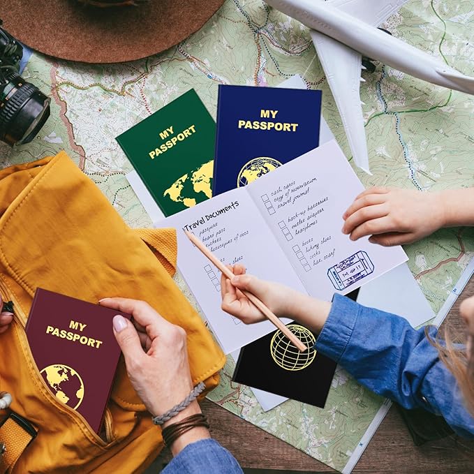 Lincia 48 Pcs Blank Passport Notebook Fake Passport Book Travel Journal Book Bulk Coloring Kids Travel Airplane Activity Classroom Decor School Projects(Vintage Color)