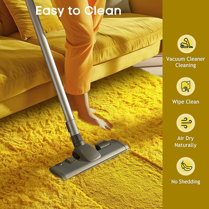 Ophanie Yellow Rugs for Living Room Bedroom, 5x8 Fluffy Fuzzy Furry Carpet, Plush Soft Shaggy Bedside Indoor Floor Area Rug for Kids Girls Boys Baby Teen Dorm Nursery Home Decor Aesthetic