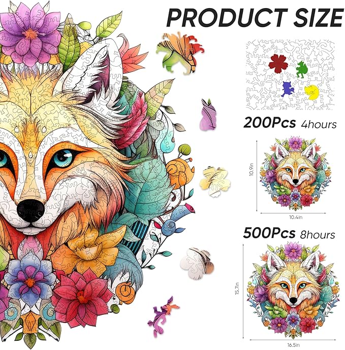 Wooden Puzzles for Adults,Fox Wooden Jigsaw Puzzles 500pcs,15.7x16.5in,Royal,Unique Shape Animal Adult Puzzles,Irregular Wood Puzzles Creative Gift for Adults and Kids Family Game