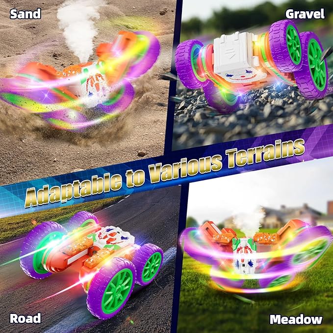 4WD RC Stunt Car with Cool Spray and Lights - Drift Car for Kids Toys for Boys & Girls Age 4-13 (Orange)