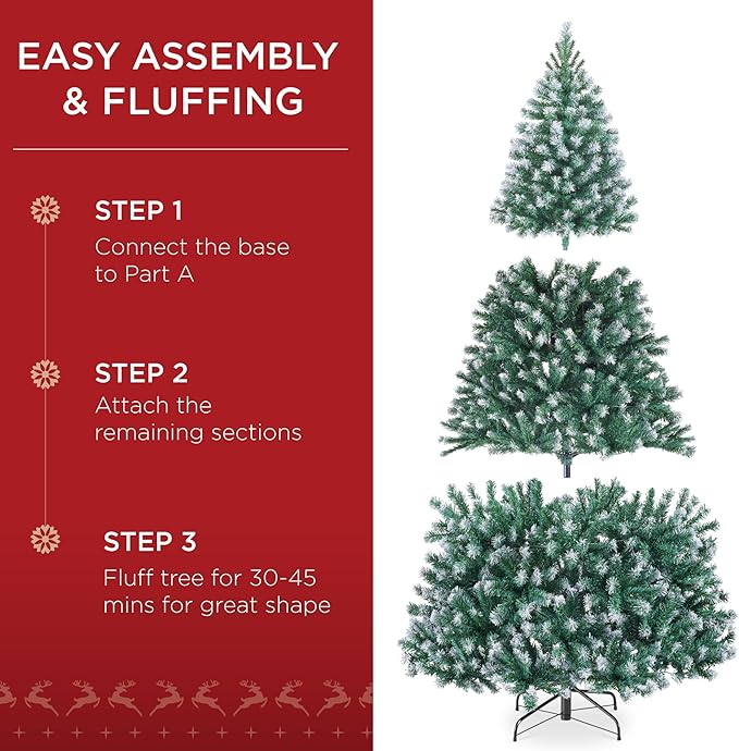 Best Choice Products Artificial Frosted Christmas Tree, 7.5ft Premium Unlit Realistic Spruce Holiday Décor w/Dense Branches, Metal Base - Blue Spruce