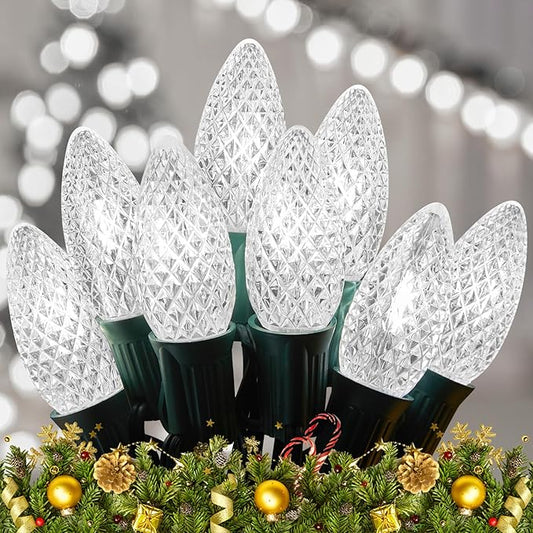Minetom C9 LED Commercial Outdoor Christmas Lights 150 FT Heavy Duty Connectable UL Certified Pure White C9 Lights for Indoor Roofline Xmas Decor