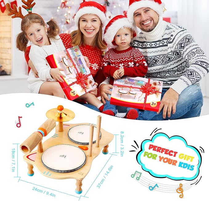 oathx Kids Drum Set All in One Montessori Musical Instruments Set Toddler Toys Natural Wooden Music Kit Baby Sensory Toys Months Birthday Gifts for Girls Boys