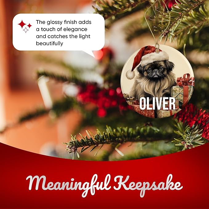 Pekingese Personalized Dog Ornament - Pet Ornament for Christmas Tree - 3" Round Ceramic - Printed in USA - Choose from 200 Breeds - Dog Mom & Dad - Xmas Decoration DOG0157