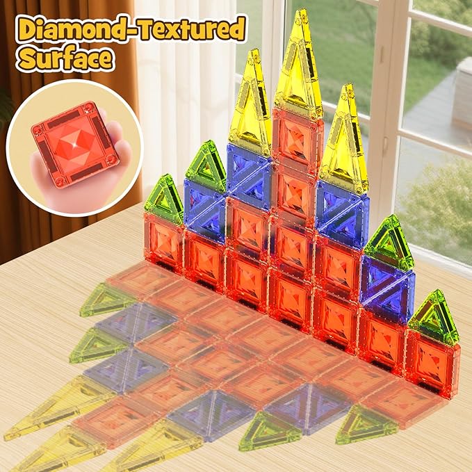 Mini Magnetic Tiles for Kids Ages 4-8, 40PCS Portable Travel Toys with Visual Storage Guide & Metal Storage Box, Compact Magnetic Building Blocks for Toddlers 3-5 Travel Activities