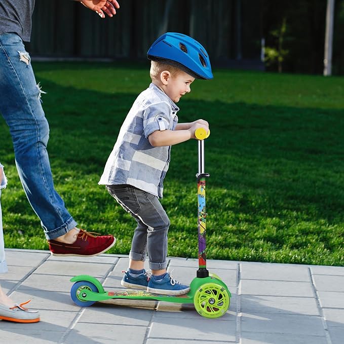 Self Balancing Kick Scooter with Light Up Wheels, Extra Wide Deck, 3 Wheel Platform, Foot Activated Brake, 75 lbs Limit, Kids & Toddlers Girls or Boys, for Ages 3 and Up
