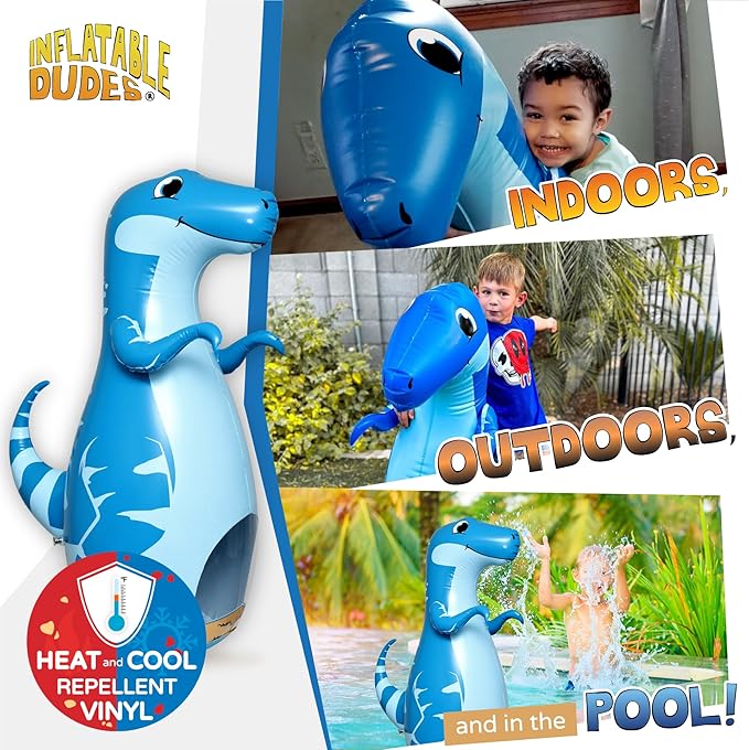 INFLATABLE DUDES Dinosaur -Kids Punching Bag | Already Filled with Sand| Bop Bag | Premium Inflatable Toy | Punching Bag for Kids | Enhanced Bounce-Back Action! | Indoor Outdoor - Party Games