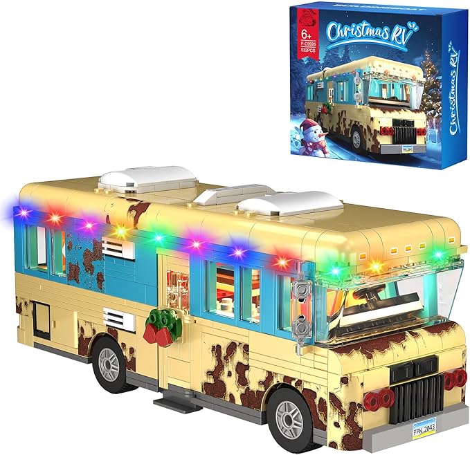 Christmas Cousin's RV Building Kit, LED Christmas Holiday Snow Village RV, 10.1 Inch Christmas RV Compatible with Lego Gifts for Boys, Girls, Family, and Friends (532pcs)