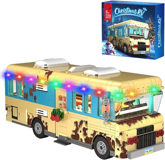 Christmas Cousin's RV Building Kit, LED Christmas Holiday Snow Village RV, 10.1 Inch Christmas RV Compatible with Lego Gifts for Boys, Girls, Family, and Friends (532pcs)