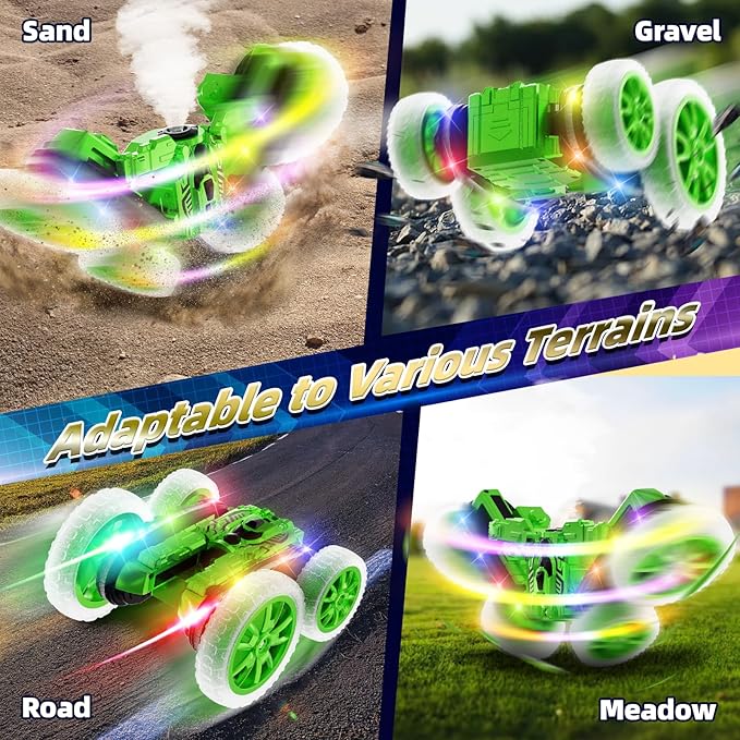 360 Rotating 4WD RC Stunt Car with Cool Lights, Spray, Drift Car for Kids Toys for Boys Girls Age 4-13