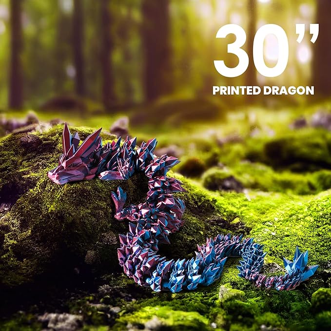 30'' 3D Printed Dragon - 3D Printed Toys, Articulated Crystal Dragon Large Rainbow Animal Fidget Toy, Decor Huge Dragons Collectible Figurines(Blue Purple,30inch)