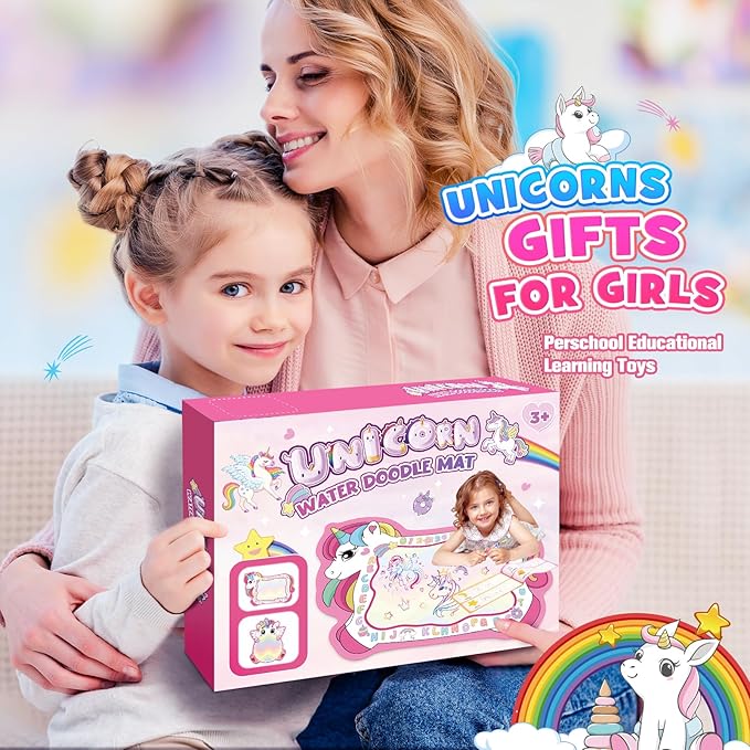Unicorn Water Doodle Mat for Toddlers 2-5, 56 X 40 Inches Extra Large Water Painting Doodle Drawing Mat Preschool Educational Learning Toys Birthday Party Xmas Unicorns Gifts for Girls Age 2 3 4 5