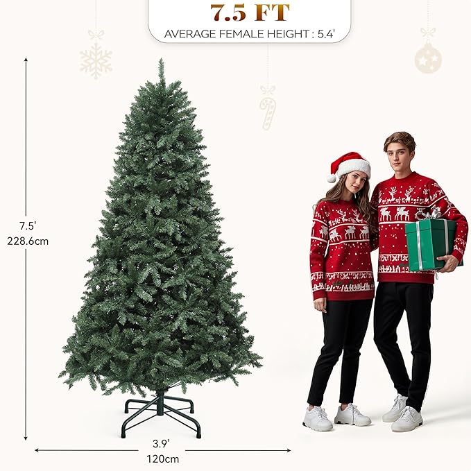 YITAHOME Prelit Green Christmas Tree 7.5ft w/Remote & RGB Smart Control, Artificial Hinged Color Changing Christmas Tree with 400 UL Listed Lights, APP Control, Timers, Music Sync for Home Decoration