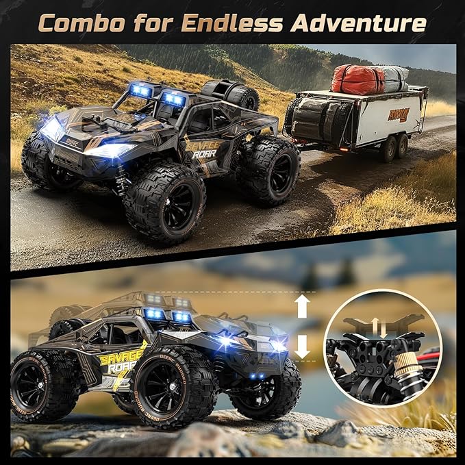 DEERC 1:14 Crawler RC Car, 48Kph High Speed RC Truck with LED Headlight for Boys Aldult, Offroad 4x4 2.4Ghz Remote Control Car, Monster Truck Toy, 2 Batteries, 40 Mins Running Time