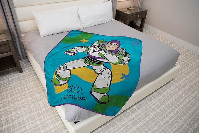 Jay Franco Plush Throw Blanket – 46" x 60" Inch Kids Soft & Cozy Fleece Throw for Bedroom & Couch Décor, Official Licensed Product, Blue - Toy Story Buzz