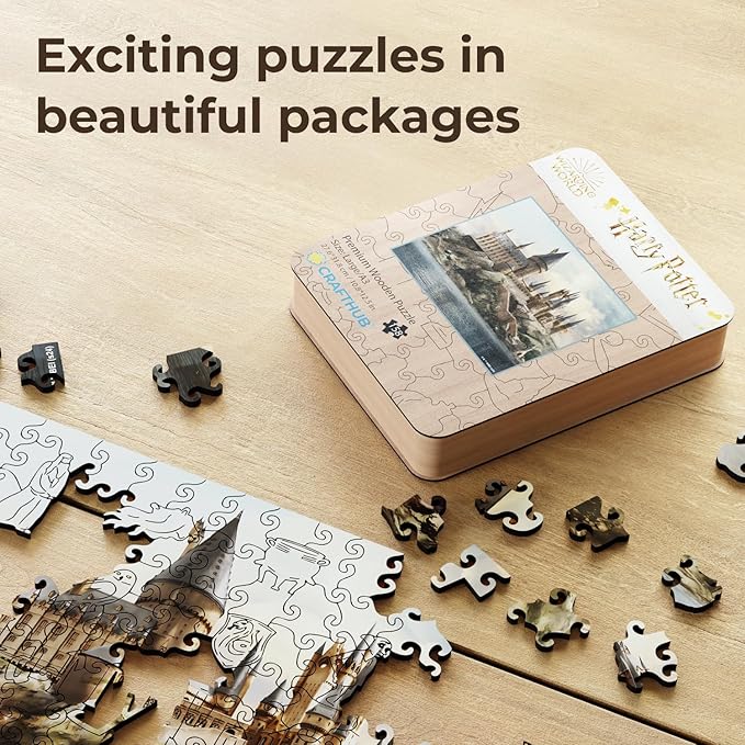 CRAFTHUB Harry Potter Puzzle - Hogwarts Castle - A3 Size - Wooden Jigsaw Puzzles for Adults - 158 Unique Shaped Pieces - Officially Licensed Merchandise - 10.8" x 12.5"