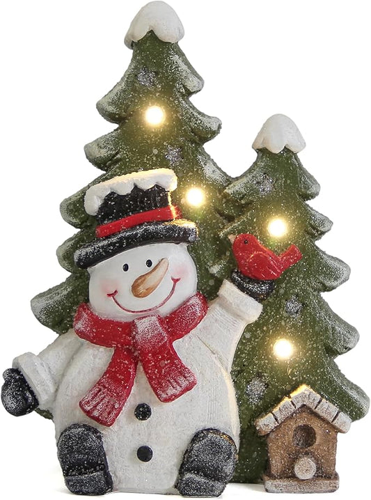 Christmas Snowman Decor with Led Lights,Snowman Statues and Figurines for Indoor Christmas Decorations,Winter Holiday Xmas gifts for Women,Xmas Statues with Timer for home Office Table Shelf Fireplace