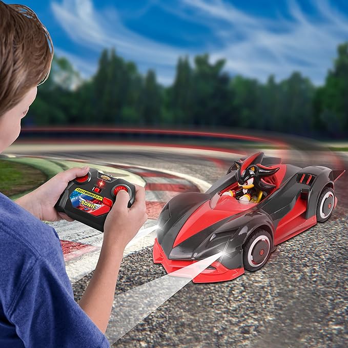 NKOK Team Sonic Racing 2.4GHz Radio Control Toy Car with Turbo Boost - Shadow The Hedgehog 602, Red, Turbo Boost Feature, Features Working Lights, for Ages 6 and up