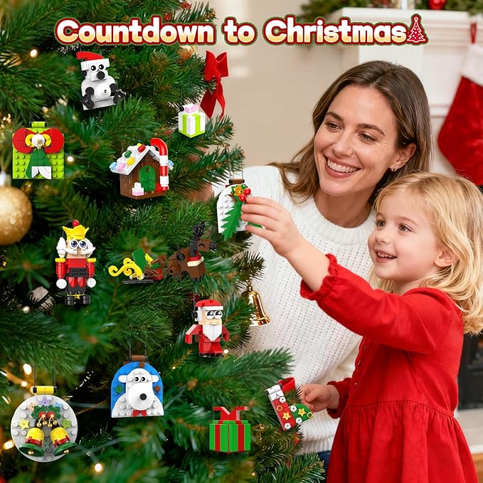 Ochido Advent Calendar 2025 Christmas Ornaments Building Blocks Set, 24 Days Christmas Countdown Toy Building Kits, Hanging Christmas Tree Decor Xmas Gifts Stocking Stuffer for Adults Kids Ages 6+