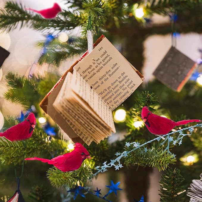 Ogrmar 12 Pack Red Birds Ornaments Handmade Artificial Birds Clip on Christmas Tree for Christmas Tree Wreaths Garland Decorations (Red)