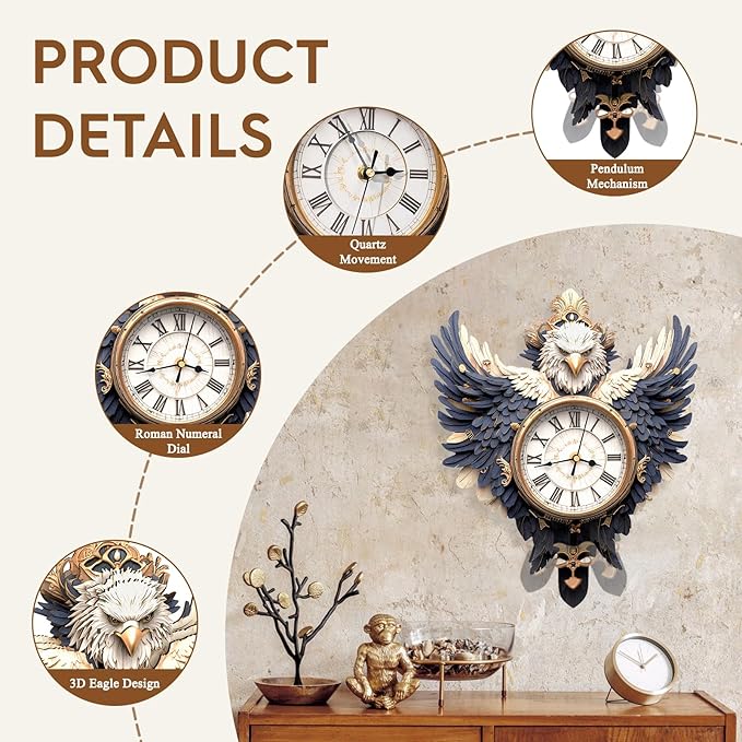 3D Puzzles for Adults Clock-Eagle Design Model Kit-Mechanical DIY Pendulum Clock with Roman Numerals-Desk Home Office Decor Personalized Gift for DIY Lovers