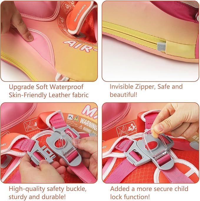 Mambobaby Float Add Tail Baby Swim Float with Canopy Solid Pool Infant Swim Trainer Swimming Training Lying Air Free Water Floats Non-Inflatable Waist Swim Ring for Toddlers (Rainbow)