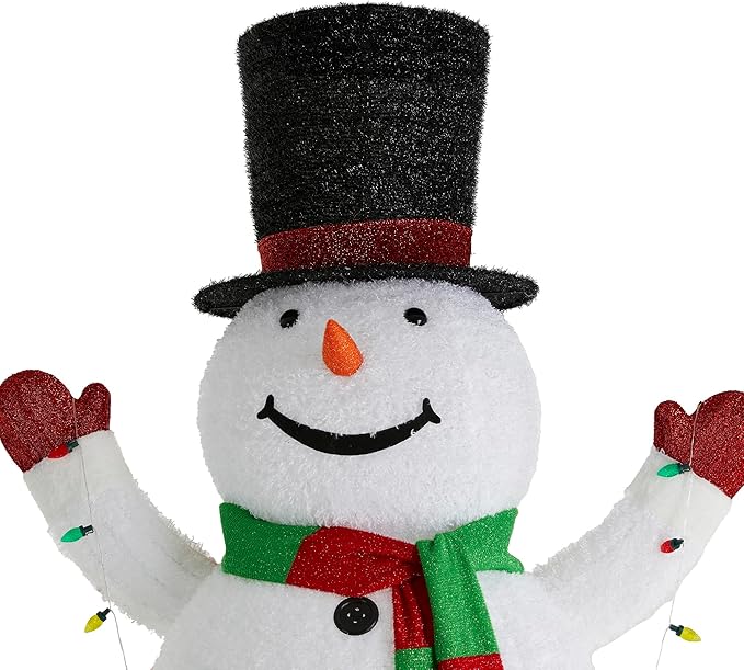 Glitzhome 8FT Giant Lighted Christmas Snowman, Large Foldable White Outdoor 3D Christmas Holiday Snowman Decoration w/ 430 LED Lights, Hat, Scarf, Multicolored Lights