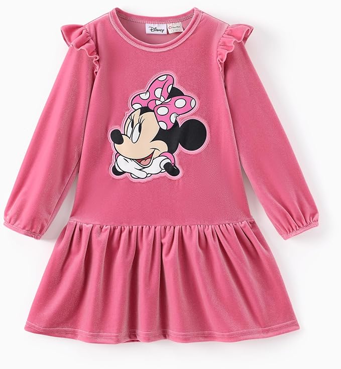 Disney Stitch Minnie Elsa Princess Sweatshirt Dress Toddler Girl Sequin Long Sleeve Pullover Clothes Fall Outfit 2-9 Years