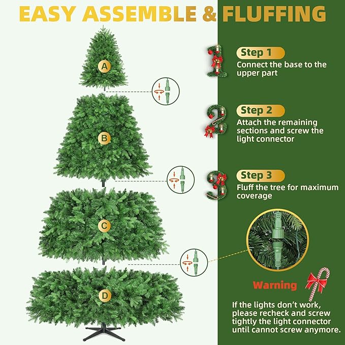 9ft Prelit Rotating Artificial Christmas Tree with Remote Timer & Dimmer, 600 Multi-Color LED Lights 2512 PE & PVC Branches for Holiday Decor