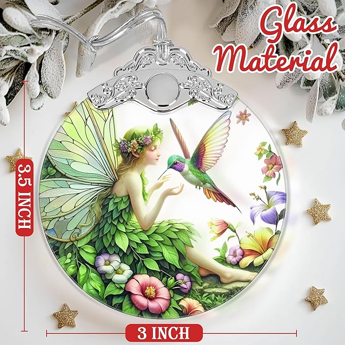 2025 Ornaments for Christmas Tree: Christmas Tree Decoration & Fairy & Hummingbird Themed Stained Glass Gifts