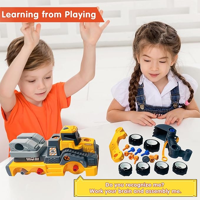11inches Large Take Apart Construction Toys Excavator Truck for Boys Girls Kids 3-5 6-8 Electric Drill Set Assembly Building Toys
