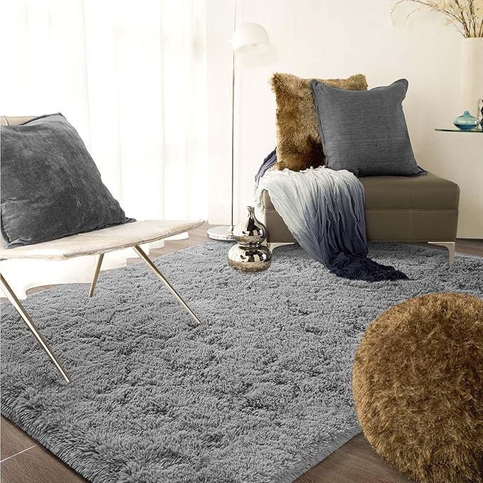Ompaa Fluffy Rug, Super Soft Fuzzy Area Rugs for Bedroom Living Room - 6' x 9' Large Plush Furry Shag Rug - Kids Playroom Nursery Classroom Dining Room Decor Floor Carpet, Grey
