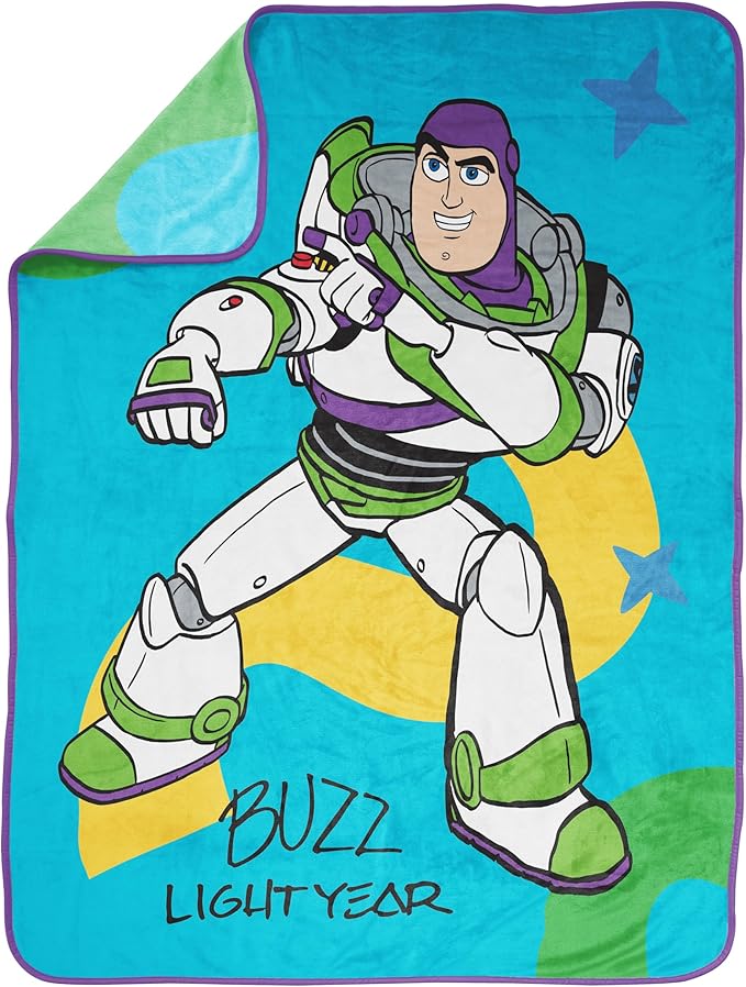 Jay Franco Plush Throw Blanket – 46" x 60" Inch Kids Soft & Cozy Fleece Throw for Bedroom & Couch Décor, Official Licensed Product, Blue - Toy Story Buzz