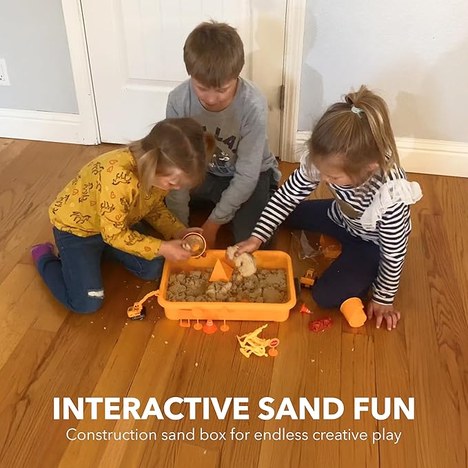 Construction Sandbox Toy for Kids With 2 lbs Play Sand, Bulldozer, and Figures - Tractor Sand Playset - Children's 3-5 Boys Farm Set, Indoor Mini Construction Play Set
