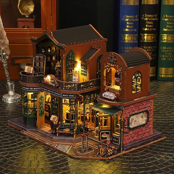 DIY Dollhouse Miniature House Kit, Tiny House Kits Mini Doll House Model Building Sets, Wooden Miniature Kits for Adults (Magic Book City)