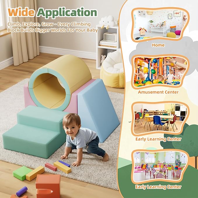 Betterhood Climbing Blocks - Kids Soft Foam Activity Playset - Toddler Couch Climber Gymnastics Equipment for Crawling and Sliding at Home, Preschool, Pink