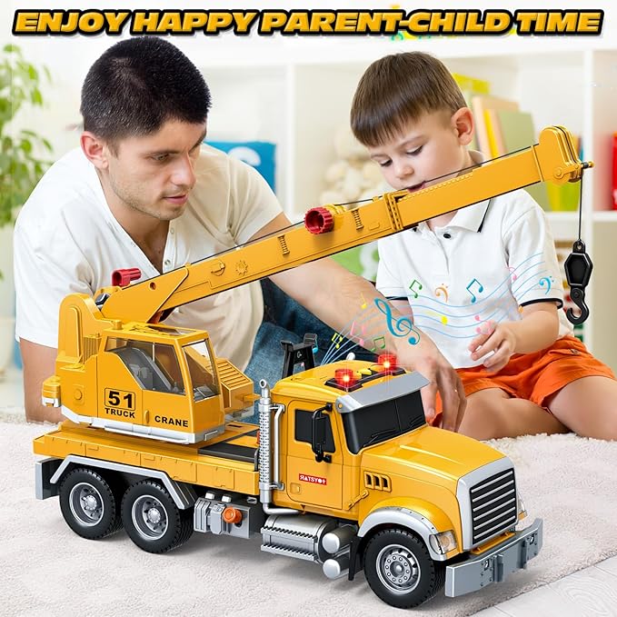 Kids Toys for 3 4 5 6 7 8 Years Old Boys, Crane Truck Toy with Lights, Sounds, Toddler Friction Powered Truck Vehicle Toy for Boys Girls Chrismas Birthday Gifts