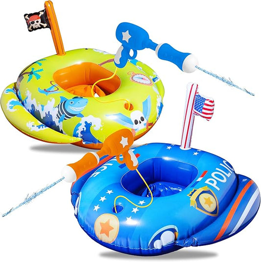 FindUWill 4 Pack Police Pirate Baby Inflatable Pool Floats, 2Pcs Pool Floats and 2 Pcs Water Guns for Kids, Inflatable Water Toys for Summer Fun(2 Patterns)