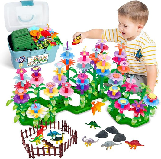 Birthday Toys Gifts for Toddlers Boys Girls Age 2 3 4 5 6,167 PCS Dinosaur Flower Garden Building Blocks,STEM Fine Motor Skill Stacking Games, Birthday Gifts for Preschool Kids 2+ Years Old