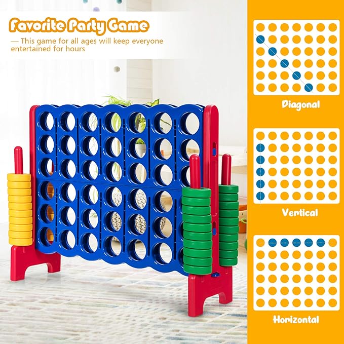 ARLIME Giant 4 in a Row Connect Game, 47'' Jumbo 4-to-Score Toy Set W/Quick-Release Lever, Build-in Ring, Jumbo Sized for Kids & Adults, Oversized Floor Activity for Indoor & Outdoor Play
