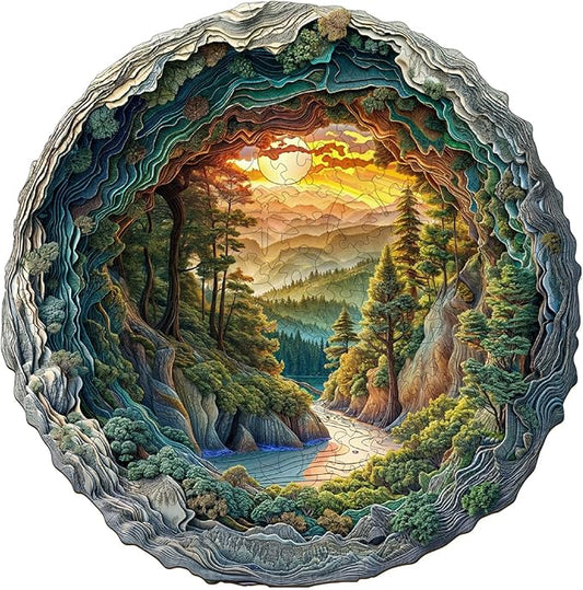 Wooden Puzzles for Adults, Wooden Jigsaw Puzzles for Adults Kids, 3D Cave Forest Unique Shaped Wood Puzzles Adult, Creative Birthday Gifts for Friends Family Game (8.5 * 8.4in 100pcs)
