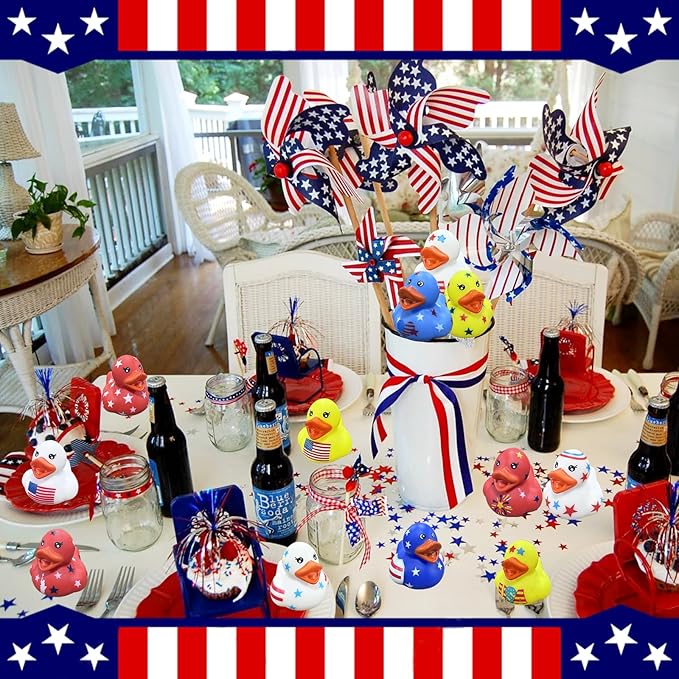 24Pcs Patriotic Rubber Ducks,4th of July Rubber Ducks for Jeeps,USA Memorial Day Independence Day Party Favors,Mini Duck for Baby Showers Bath Toys Gifts