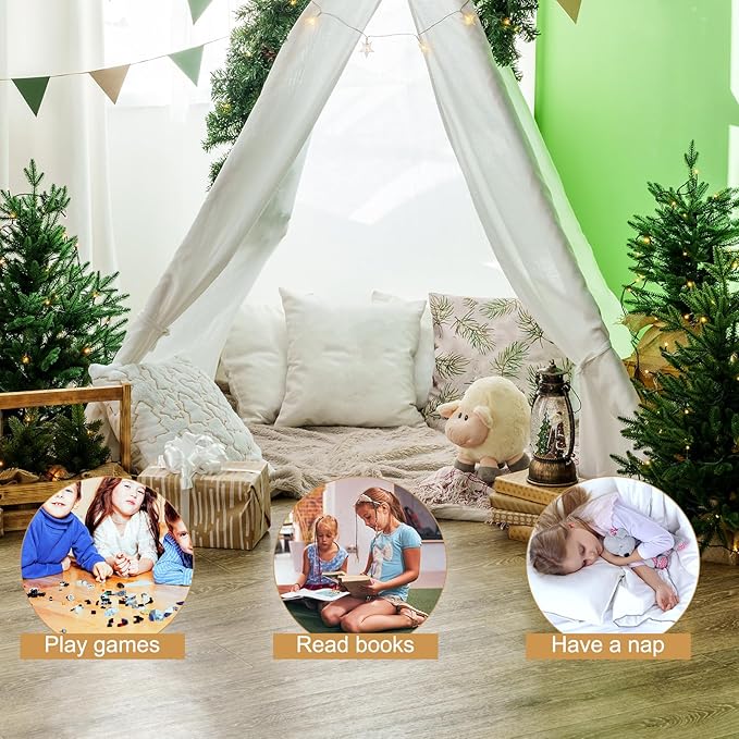 12 Packs Teepee Tent for Kids with 10FT String Lights, Play Teepee Tent for Girls & Boys, Indoor Outdoor Foldable Tents for Birthday Party Boho Sleepovers Party Pajama Party (White)
