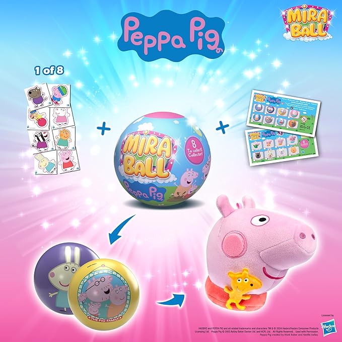 Peppa Pig Plush Mystery Ball with Stickers & Fidget Toys - Plushies Blind Box Cute Figures, Stuffed Animal Collectible Toys, Gifts, Prizes for Kids, Ages 3+ (4-Pack)