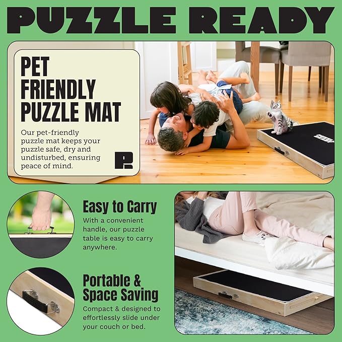 Puzzle Ready Puzzle Board with Tilting Drawers & Cover Mat - 1500-Piece Wooden Jigsaw Puzzle Table - 36″ x 27″ Portable Board with 3 Tilting Angles & Felt Working Surface