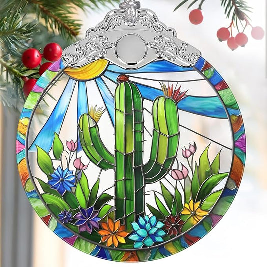 2025 Cactus Ornaments for Christmas Tree - Christmas Ornaments, Stained Glass, Plant Lover Decor - Gift Idea for Friends
