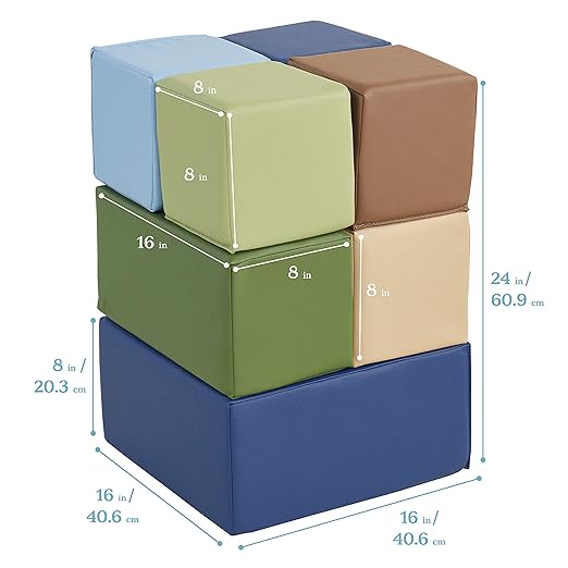 ECR4Kids SoftZone Big Foam Building Blocks, Soft Playset, Earthtone, 7-Piece