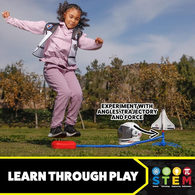 Stomp Rocket Space Collection Rocket Launcher for Kids, 3 NASA Rockets - Backyard & Outdoor Fun Toy Gift for Boys & Girls - STEM Soft Foam Blaster Set Soars Up to 100 Feet - Ages 5 & Up