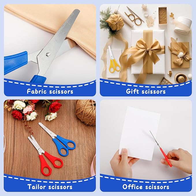 100 Pack Kids Scissors, 5 Inch Blunt Tip, Stainless Steel, Multicolor, Ambidextrous, Modern, Contemporary